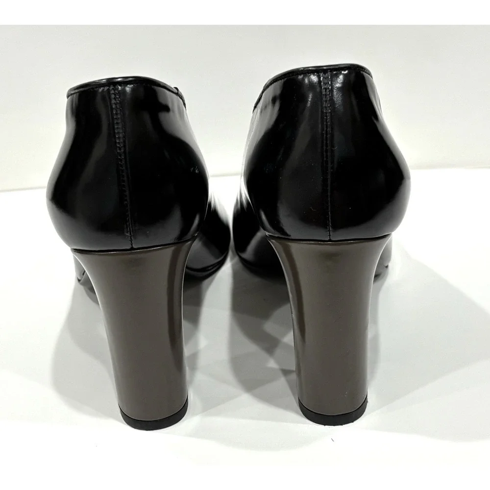 Via Spiga Italy Black Leather Pointed Toe Block Heel Pumps Women's US 8 EU 38
